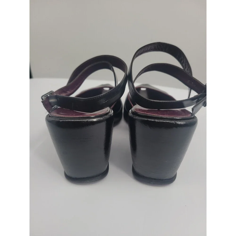 Gianna Meliani Black Leather Wedge Sandals Sz 39